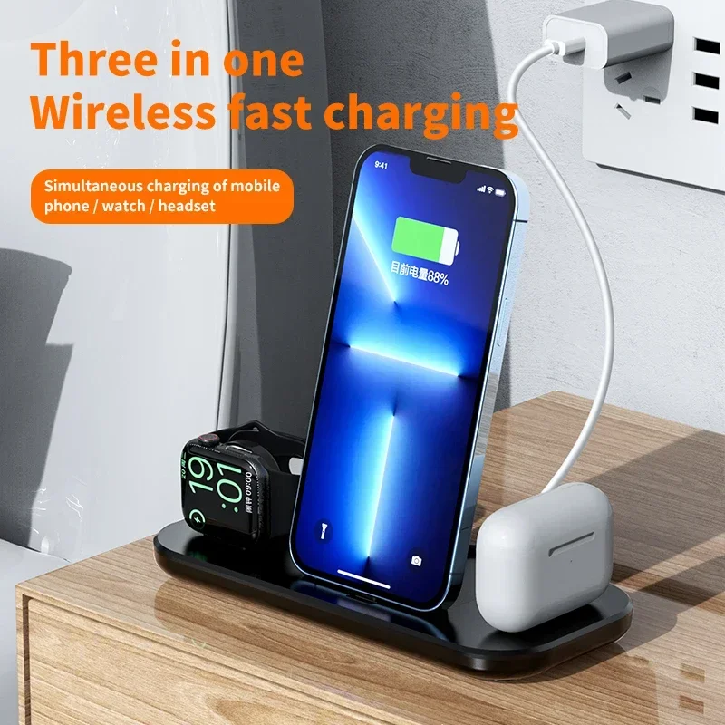 3 In 1 Wireless Charger Stand For iPhone 14 13 12 11 X XR 8 Apple Watch Fast Charging Dock Station for Airpods Pro IWatch 8 7