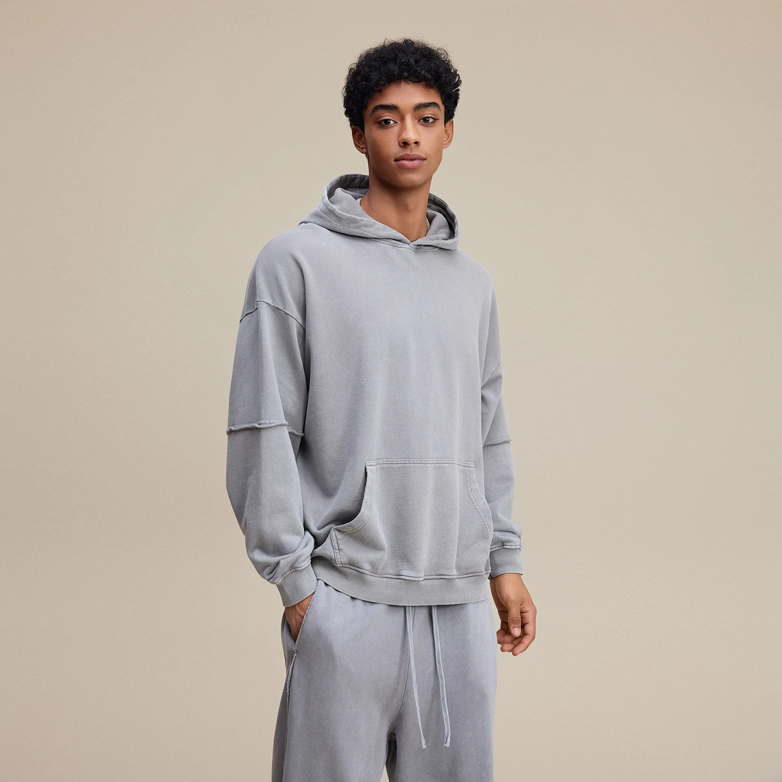 

2025 Autumn Winter Duty Fake Splicing Two Vintage Snowflake Acid Wash Hooded Pullover Sweatshirt Men Oversized Hoodies Unisex