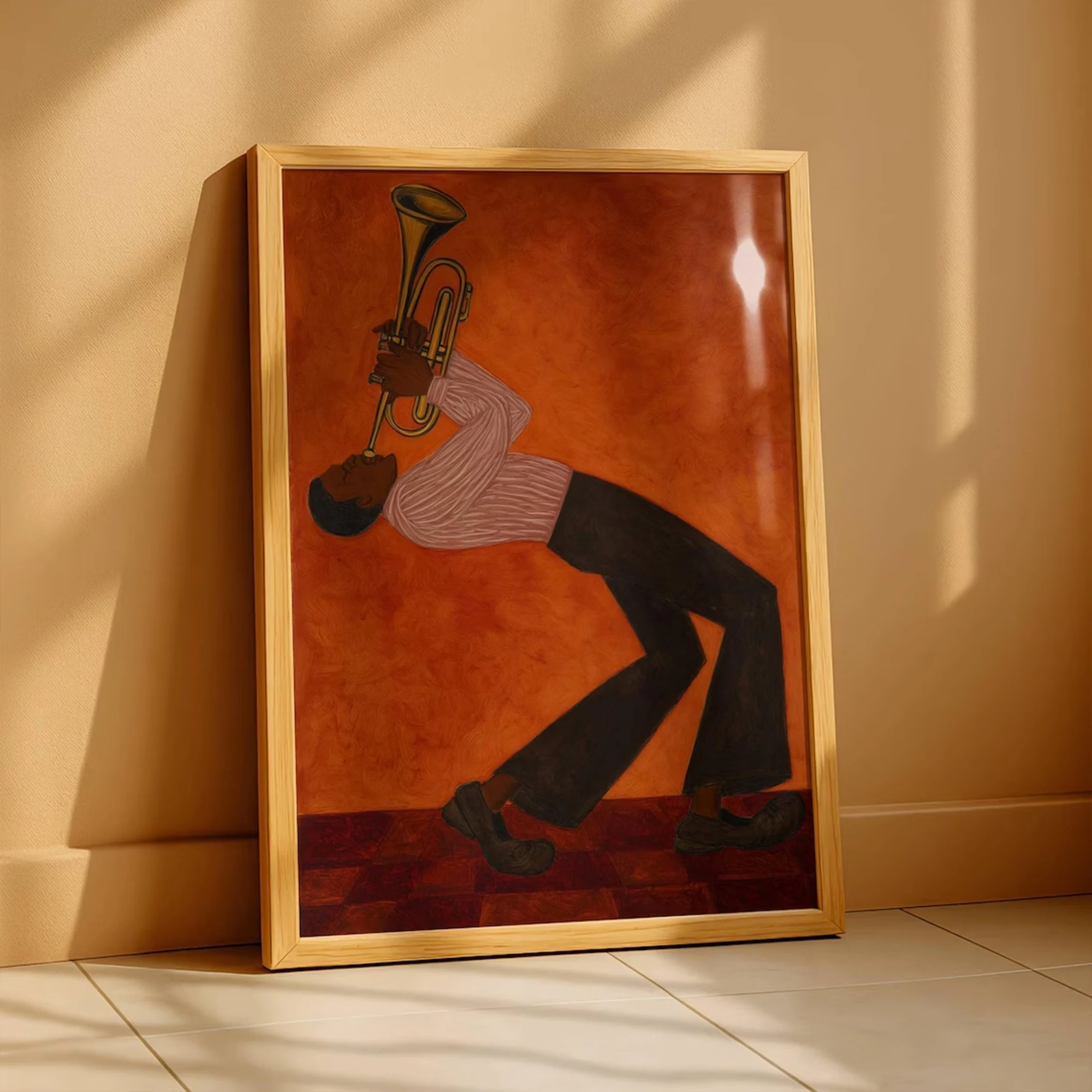 Retro The Jazz Trumpeter, Warm Tones Musician Wall Art Print Canvas Painting Poster Picture For Living Room,Bedroom Home Decor