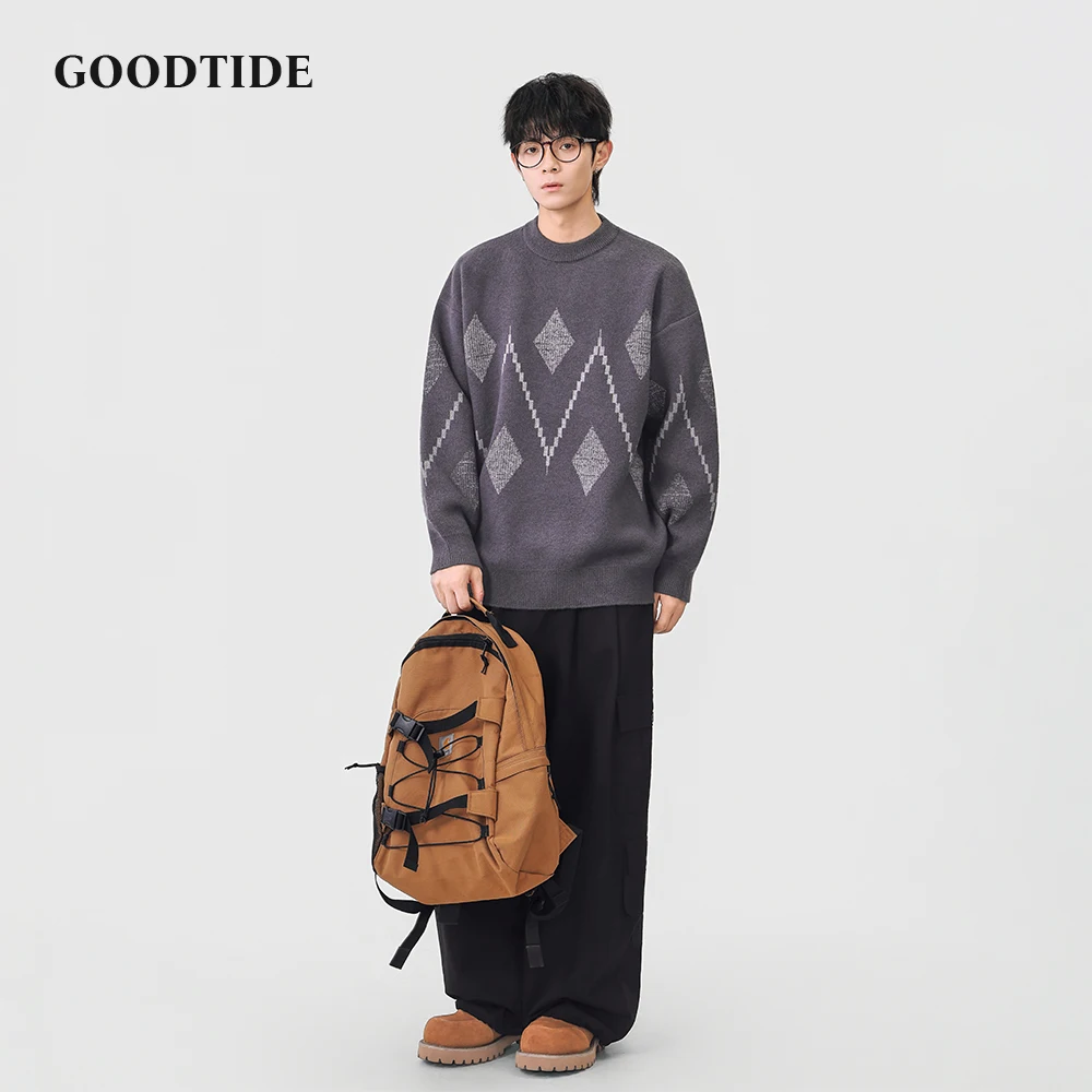 Fashion Men's Casual Crew Neck Sweater 2025 Winter New Argyle Pattern Knitted Pullover Comfortable Soft Long Sleeve Jumper Top