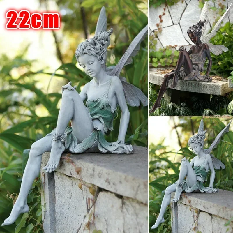 18/22cm Large Size Tudor And Turek Sitting Fairy Statue Garden Ornament Resin Craft Yard Home Garden Decor Outdoor Dropshipping