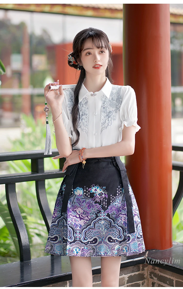 One-Piece Short Horse-Face Skirt Women\'s Summer New Chinese National Style Printed A- Line Skirt Short Skirts