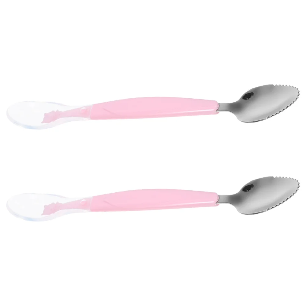 

2pcs Double Head Baby Silicone Fruit Scraping Spoon For Purees Yogurt Smoothies Infant Feeding Tool Toddler Dining Utensil