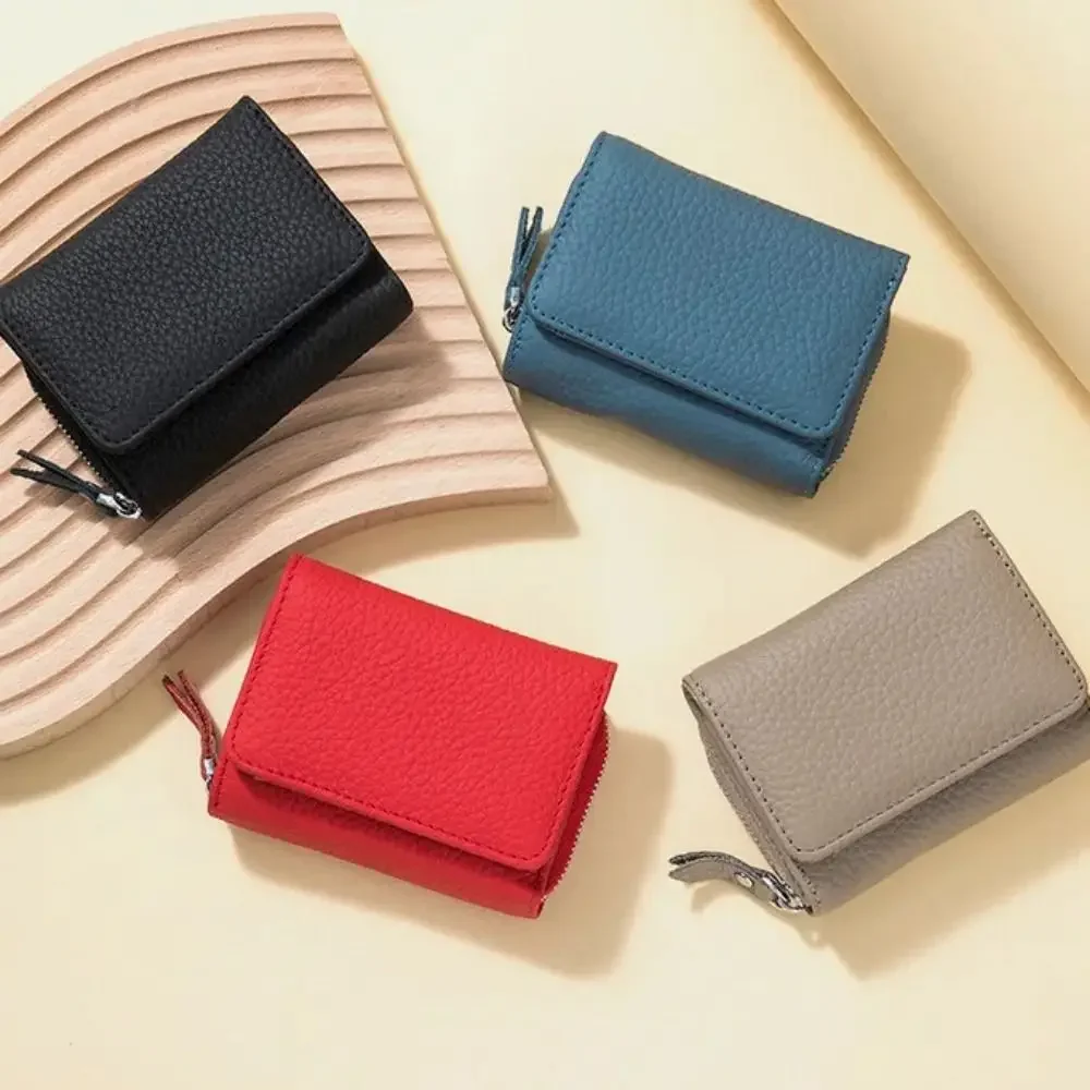Creative Mini Women Short Wallet Genuine Leather Large Capacity Small Coin Wallet with Zipper Zero Wallet Women Purse