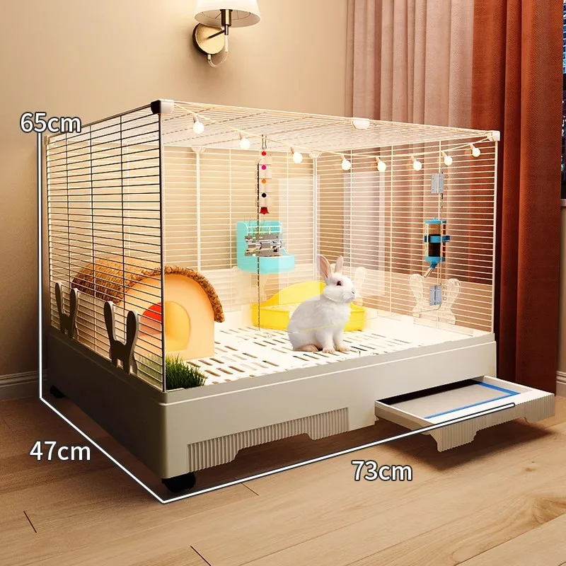 

Anti-Spray Rabbit Cage - Large Indoor Hutch for Bunnies, Spacious Guinea Pig Home, 2-Story Playpen, Easy-Clean Pet Mansion