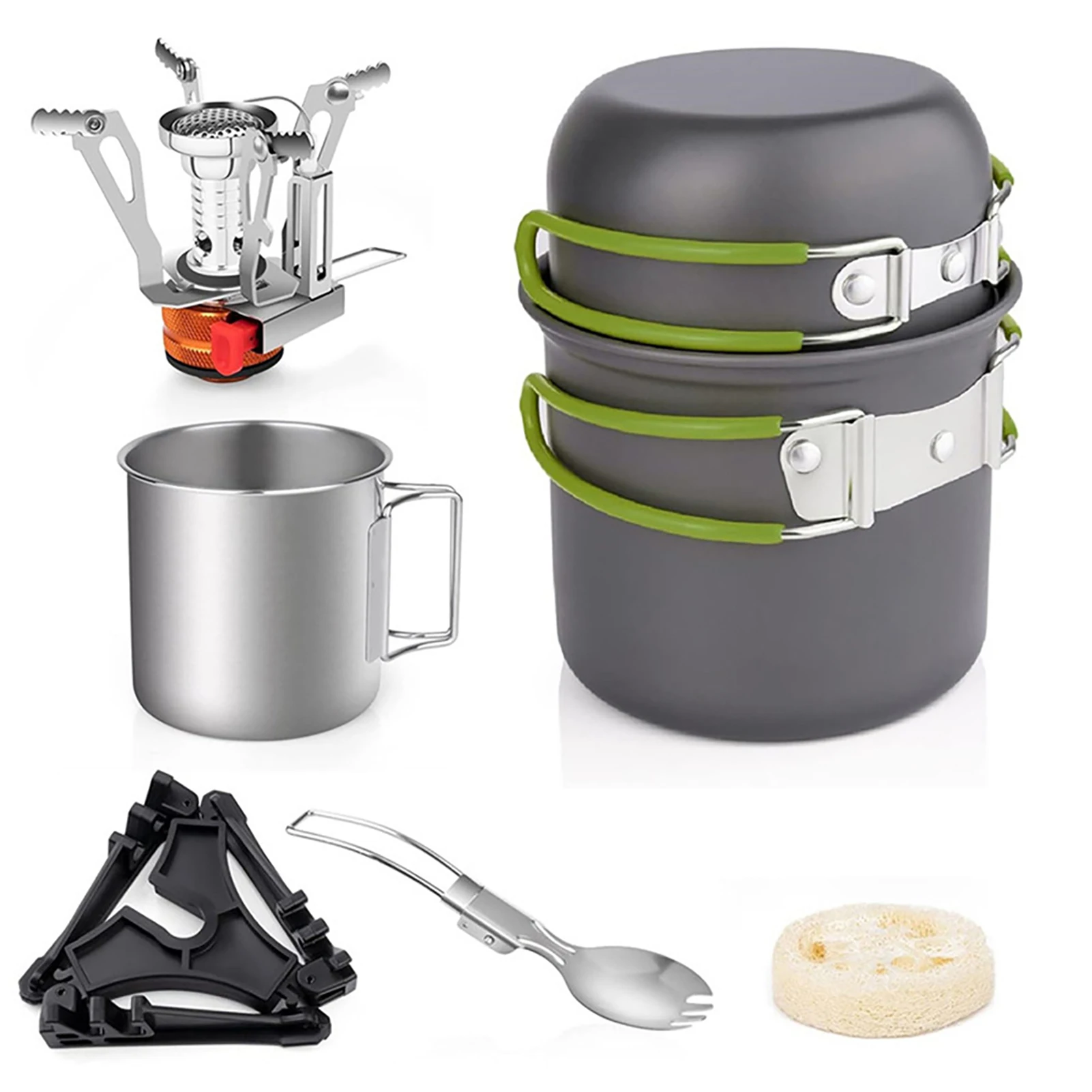 

Camping Cookware Set with Folding Camping Stove Lightweight Pot Pan Set with Stainless Steel Cup & Fork Spoon for Outdoors Cook
