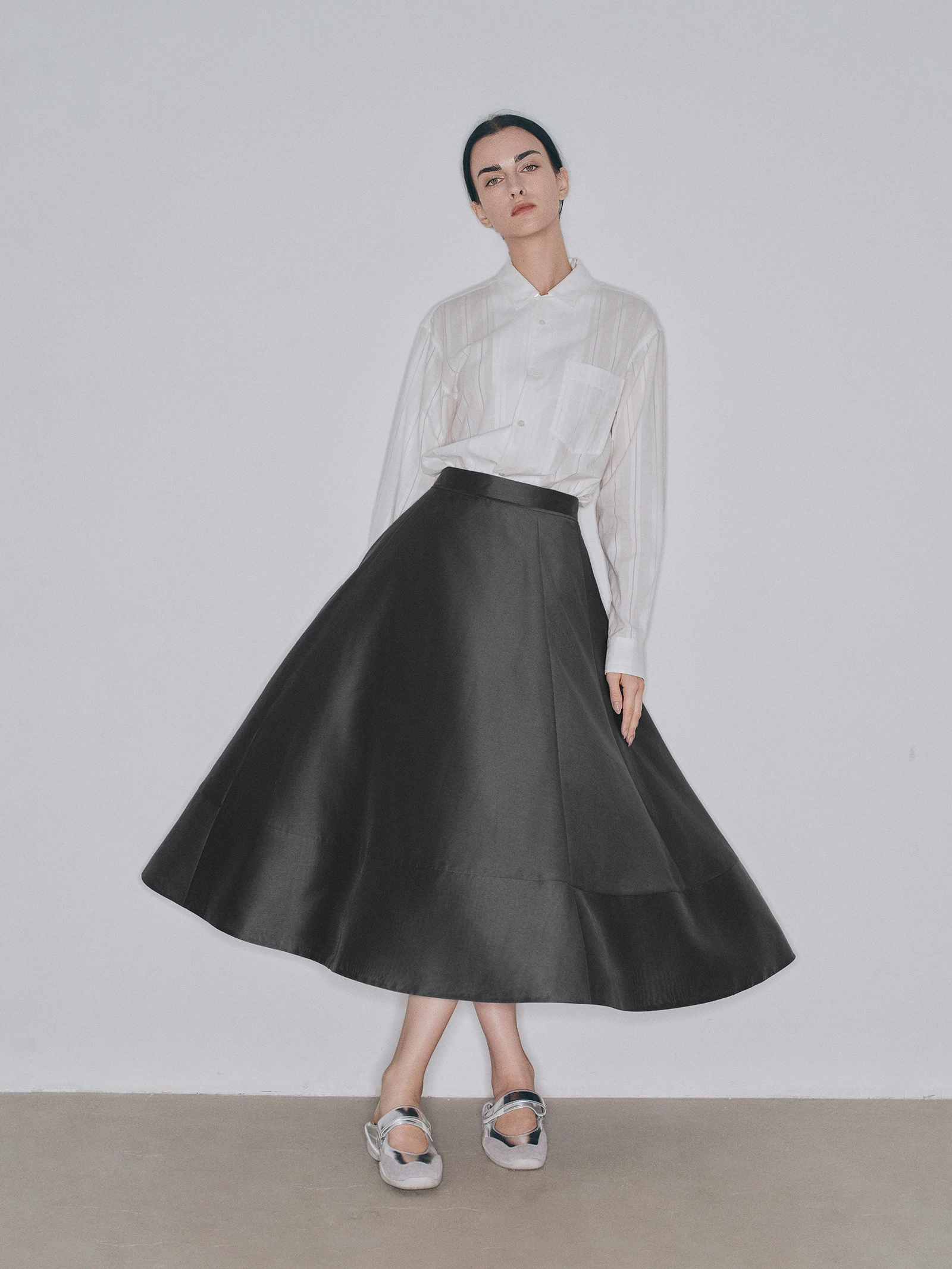 

Классическая юбка-трапеция от Little Bug, 100% полиэстер, с эффектом сатина, утягивающая, с высокой талией, повседневная, для женщин.