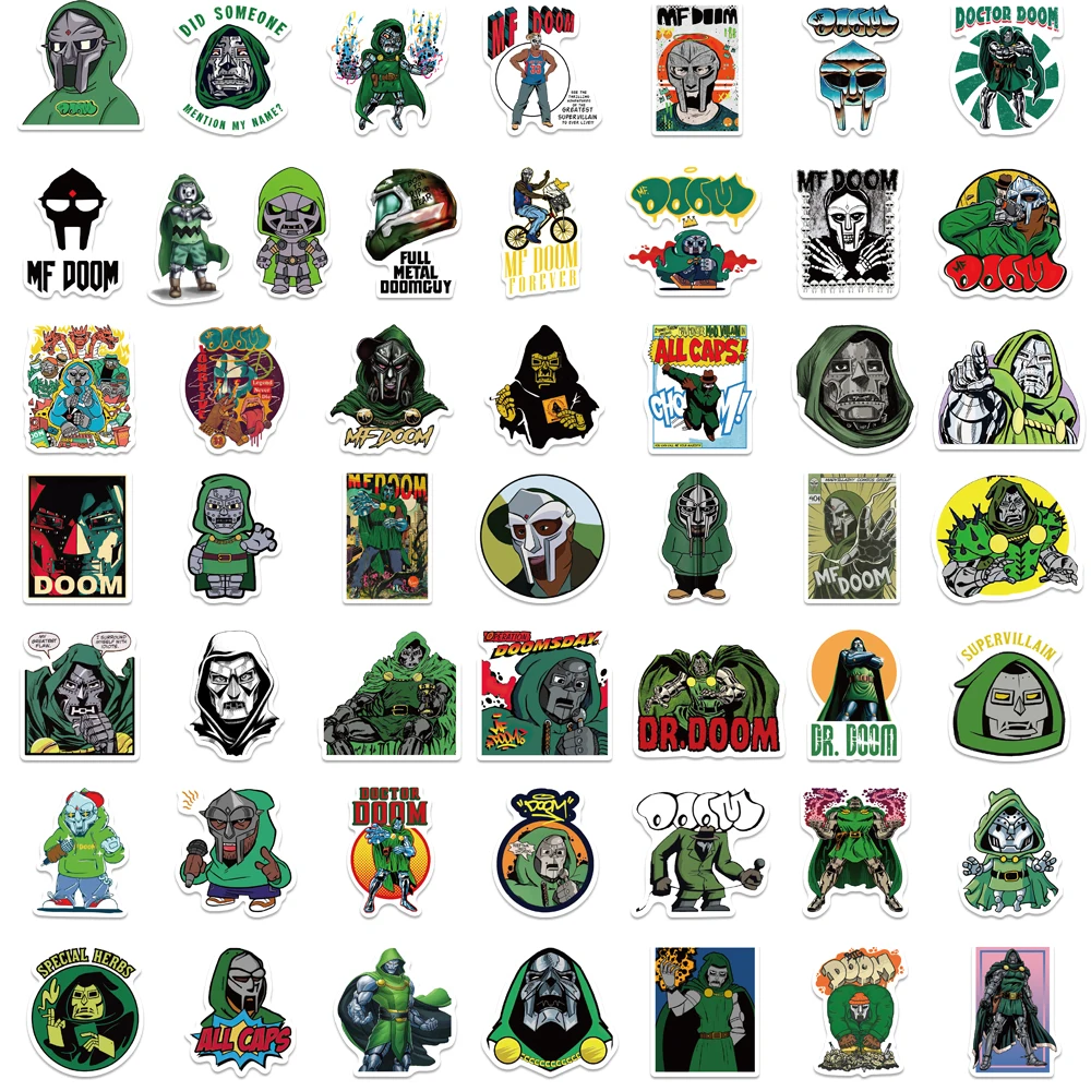 50Pcs Hip Hop Rapper Mf Doom Stickers Singer Fan Gift DIY Decoration Phone Cup Luggage Scrapbook Laptop Helment Car Guitar Decal