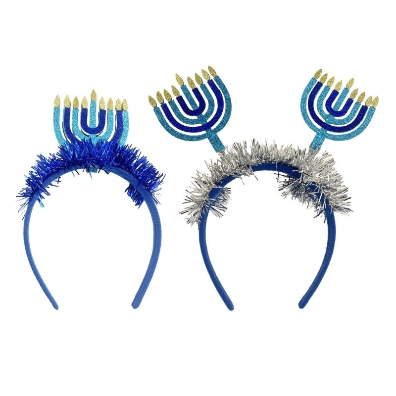 Hanukkah Headband Blue Menorah Hair Accessories Chanukah Decoration Festive Party Supplies Photo Props for Kids Adults