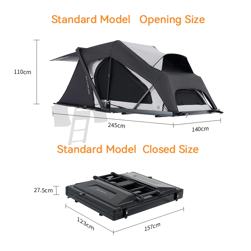 ADA OVERLAND Durable Hardtop Rooftop Tent Summer Lightweight UV Protection Triangle Pop-up Style for SUV Self-driving Outdoor 4