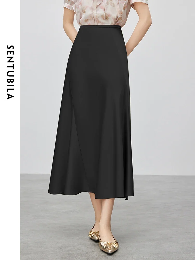 

SENTUBILA Elegant Comfort A-line Midi Skirt 2024 Summer Commuter Spliced Solid Simple Trumpet Skirts Woman Clothing 143Q57619X