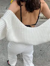 White Lantern Sleeve Cropped Sweater Women #2