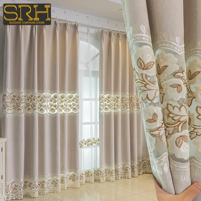 

Modern Simple Cream Beige Embroidered Curtains for Living Room Balcony Window Imitation Cotton Linen Hollow Water-soluble Custom