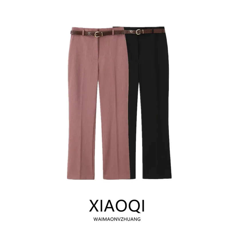 

Женские брюки с высокой талией, свободного прямого кроя, осенняя новинка, простой дизайн, с поясом, повседневные брюки, коллекция осень 2025