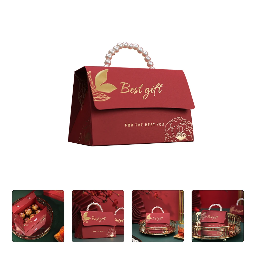 

6 Pcs C y Boxes Wedding Bridal Shower Birthday Banquet Anniversary Pearl H Foldable Red Sweets Gift Packing Storage Cases