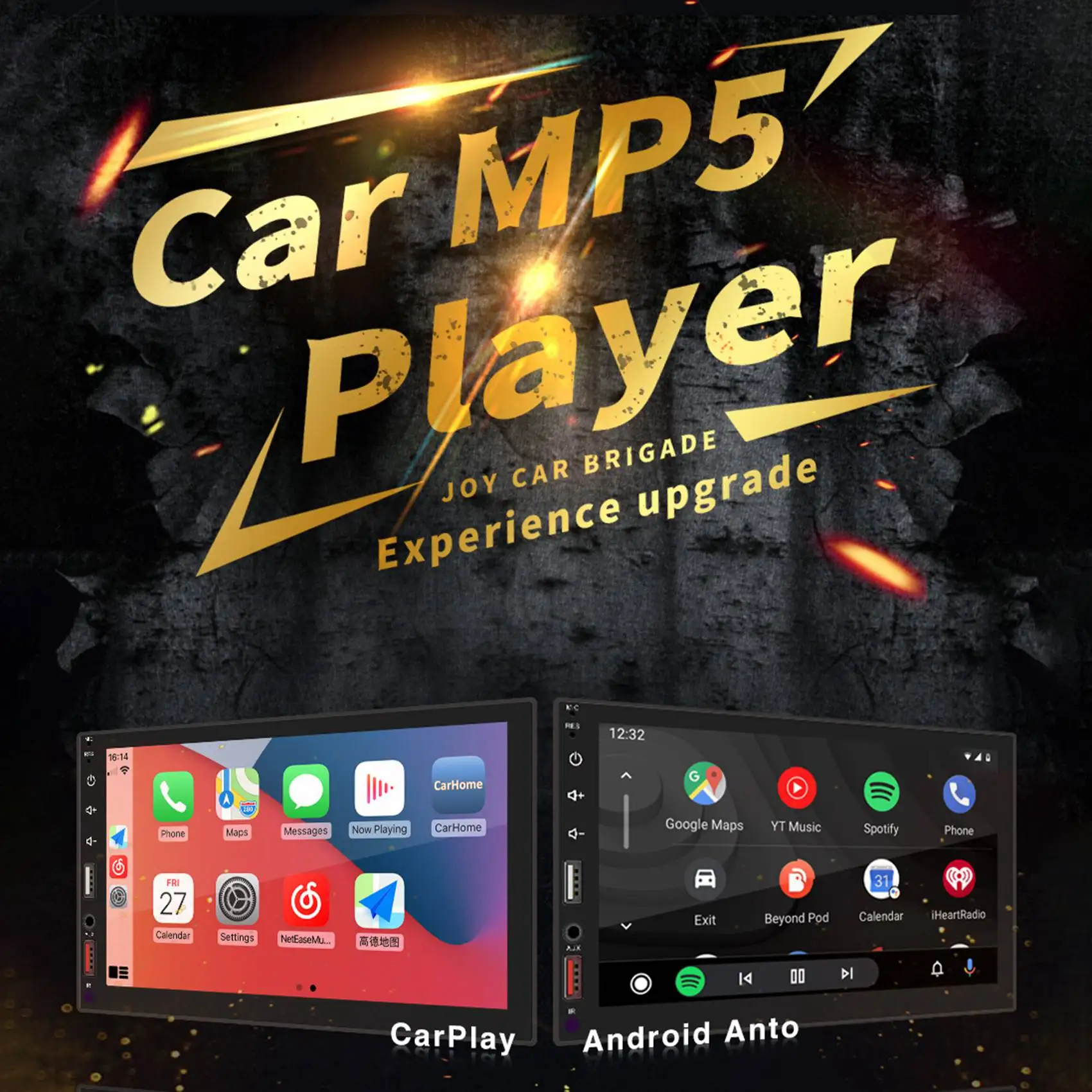 2 Din 7 Inch Touch Screen Car Radio Car Stereo Bluetooth MP5 Player with CarPlay Android Auto 2 USB FM Car Player B