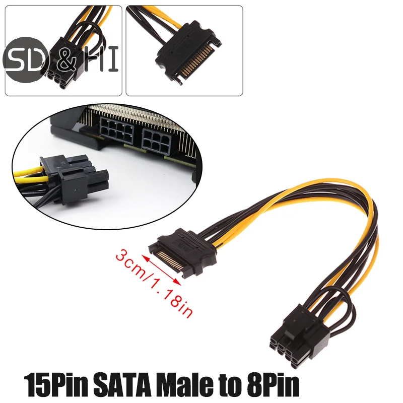 

1Pc 15Pin SATA Male to 8Pin(6+2) PCI-E Power Supply Cable 20cm Graphics Card Power Converter Cable