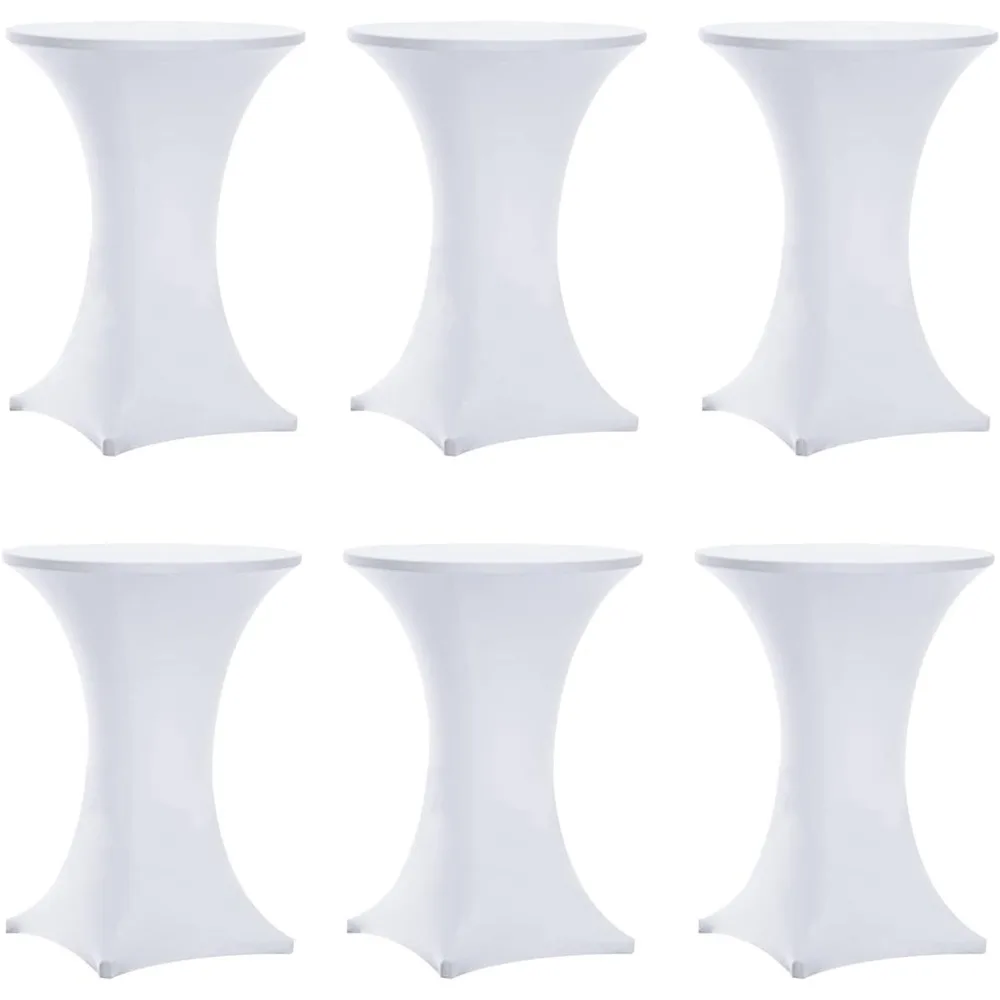 

Tina's 6-Pack White Spandex Highboy Cocktail Table Covers, 32x43 Inch, Fitted Stretch for Round Tables