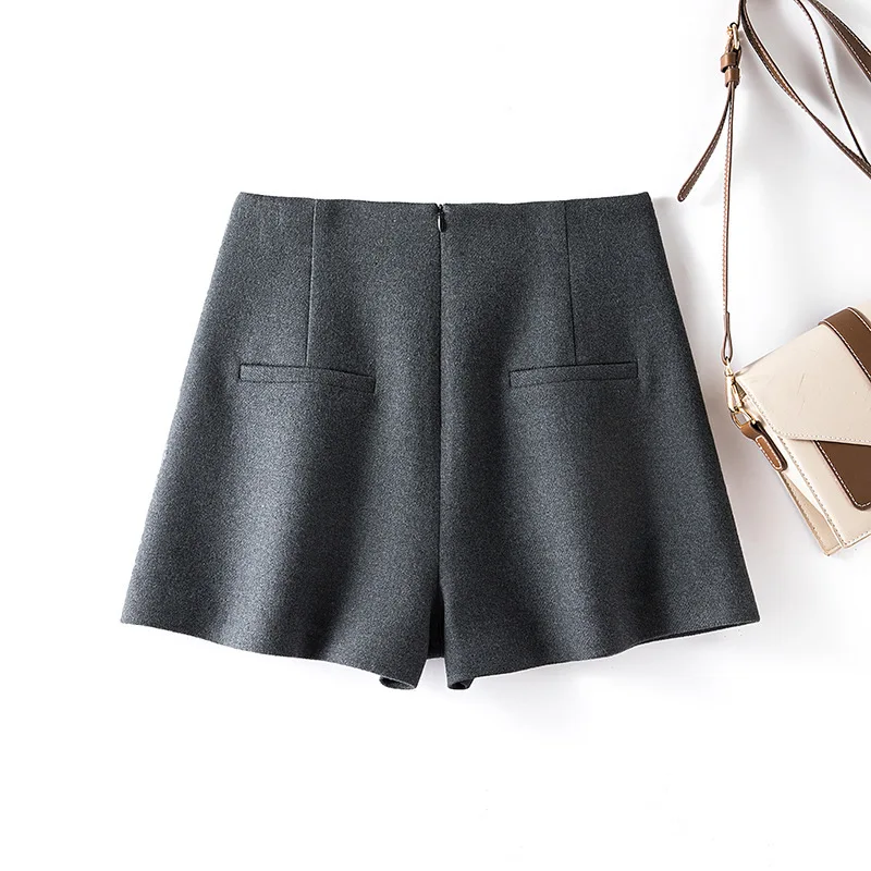 Black Woolen Shorts For Women, 2024 Autumn Winter New Item. Short Stature, Wearing It Outside, Looks Slim, High Waist, A-Line