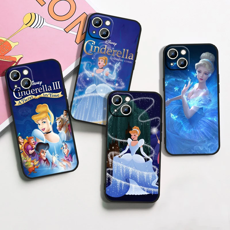 Disney Cinderella Cute For Apple iPhone 15 14 13 12 Mini 11 XS XR X 8 7 Pro Max Plus Soft Silicone Black Phone Case