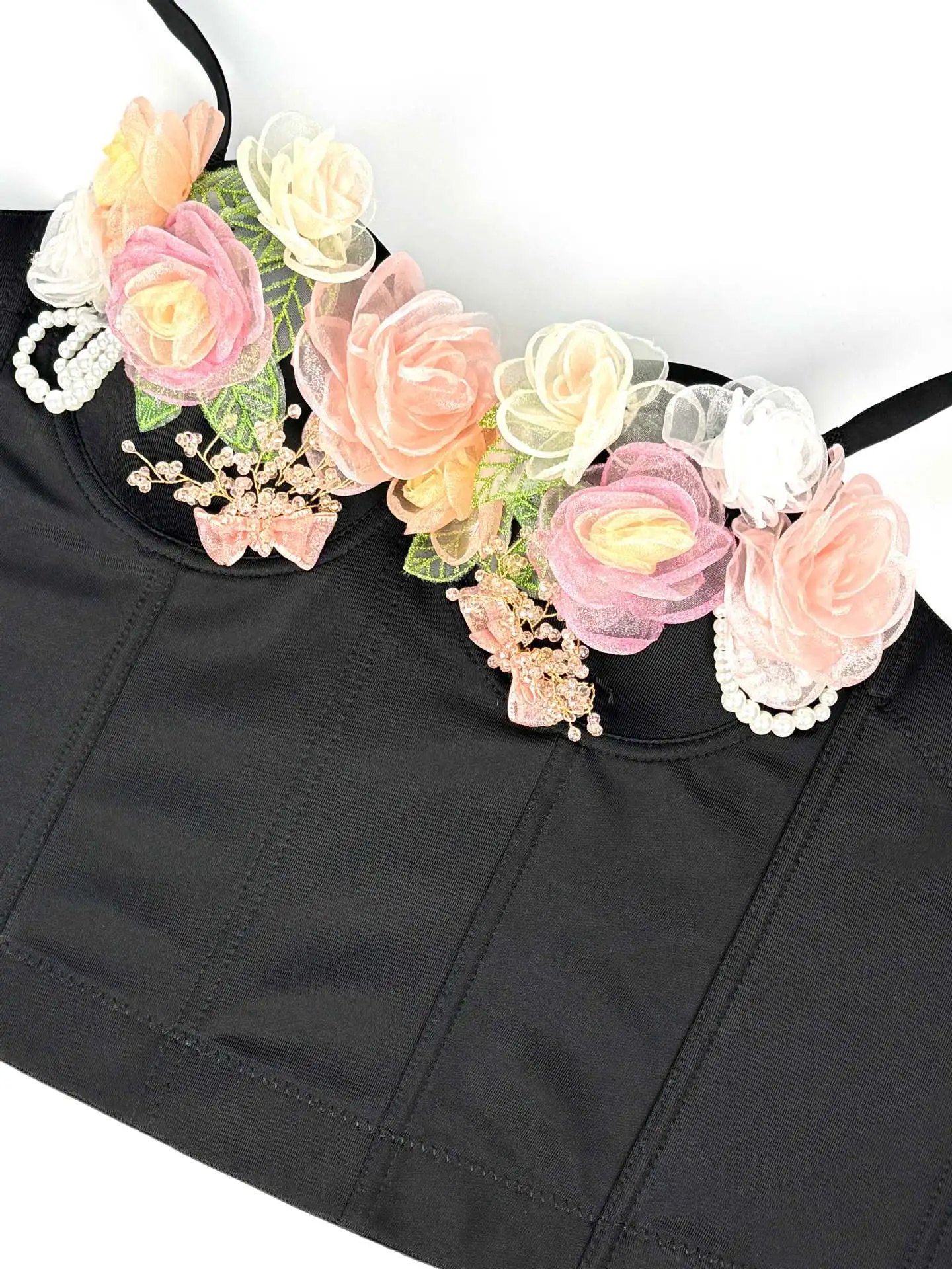 تخصيص المرأة الكبار رومانسية الأزهار بروتيل ملابس خارجية لطيف نمط هيكل السمكة أعلى الخصر cinching ضيقة سترة مثير الصدرية #5