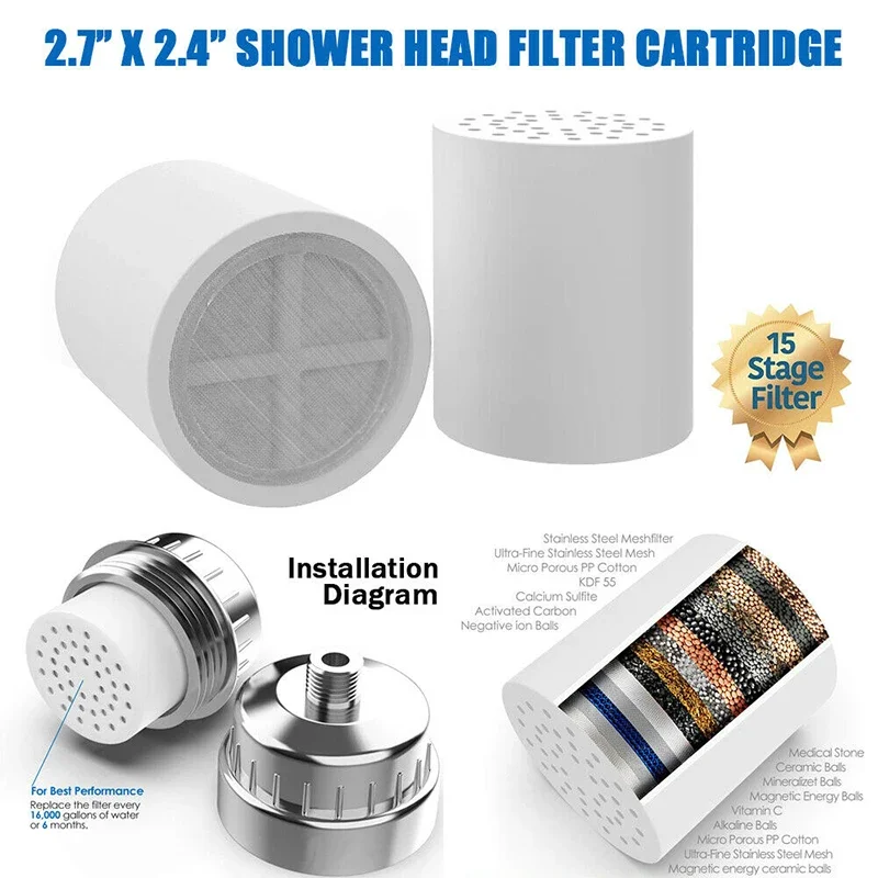 1 PC 15 Stage Shower Filter Cartridge Replacement Remove Chlorine Microorganisms Hard Water Purifier For Bathroom Shower Head