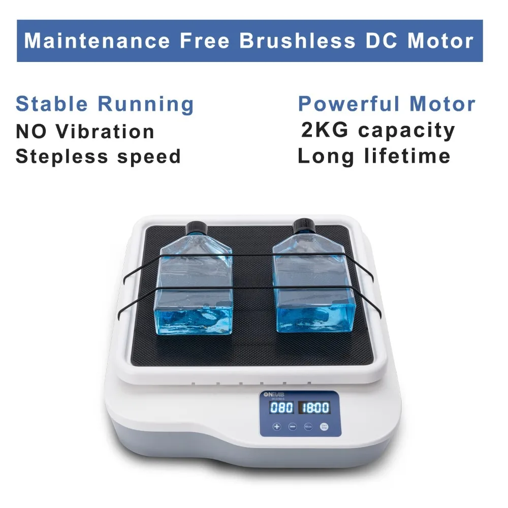 شاكر مداري رقمي قابل للتعديل سرعة 40-200 دورة في الدقيقة، سعة 2 كجم، شاكر دوار مداري مع وضع مستمر (ضبط الوقت إلى الصفر)