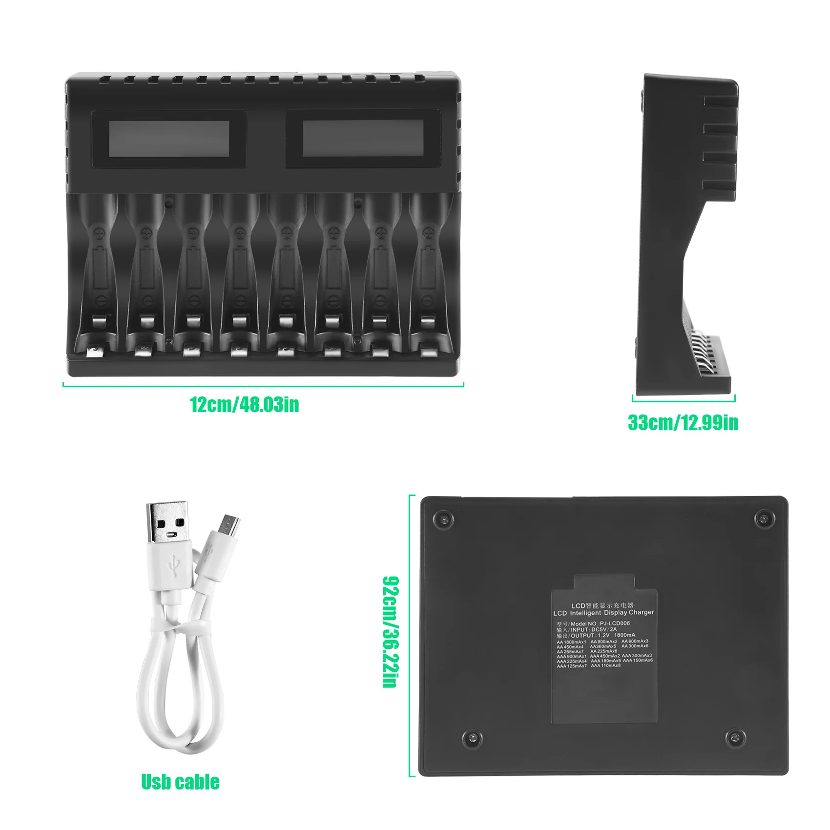 ABGI LCD Smart 8-Slot Battery for AA for AAA NiCd NiMh Rechargeable Batteries with Display