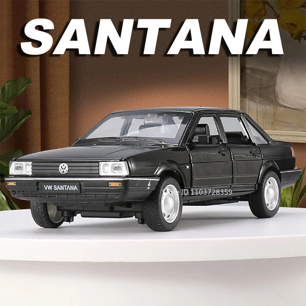 

1:32 Santana CC Miniature Model Toy Cars Alloy Diecast Sound Light Doors Opened Pull Back Shock Absorption for Boy Festival Gift