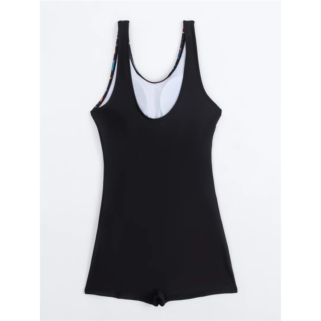 S - XXL 2026 Neuer bedruckter, einteiliger Badeanzug mit Splicing-Design für Damen, rückenfreier, gepolsterter Badeanzug mit Shorts, Badebekleidung, Badeanzug V7770 – Detail 12
