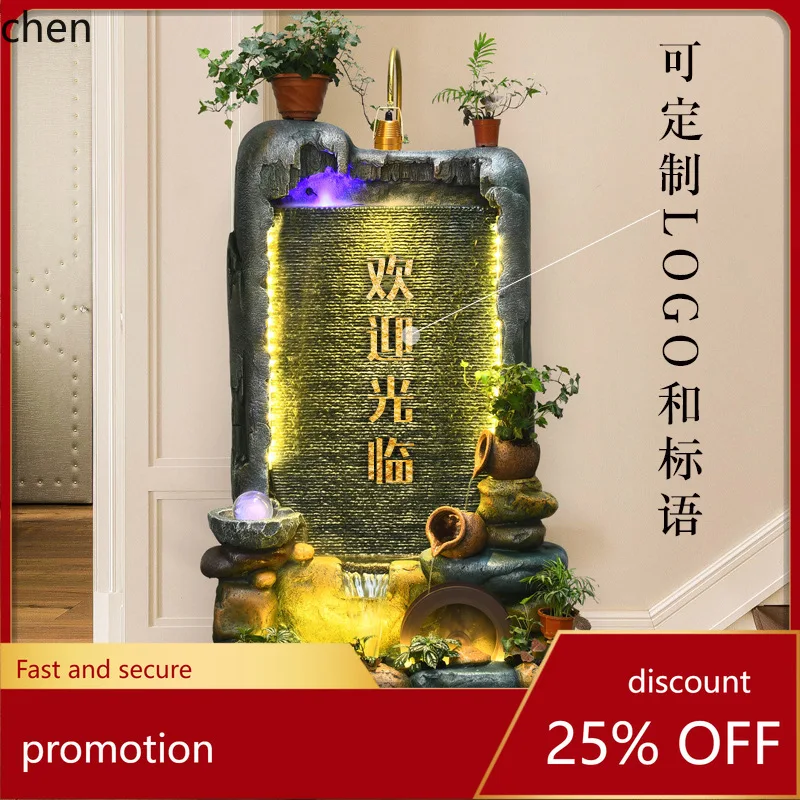 HT Flowing Water Fountain Water Curtain Wall Courtyard Water Fish Pond Balcony Fish Tank  Wealth-Attracting Screen Ornament