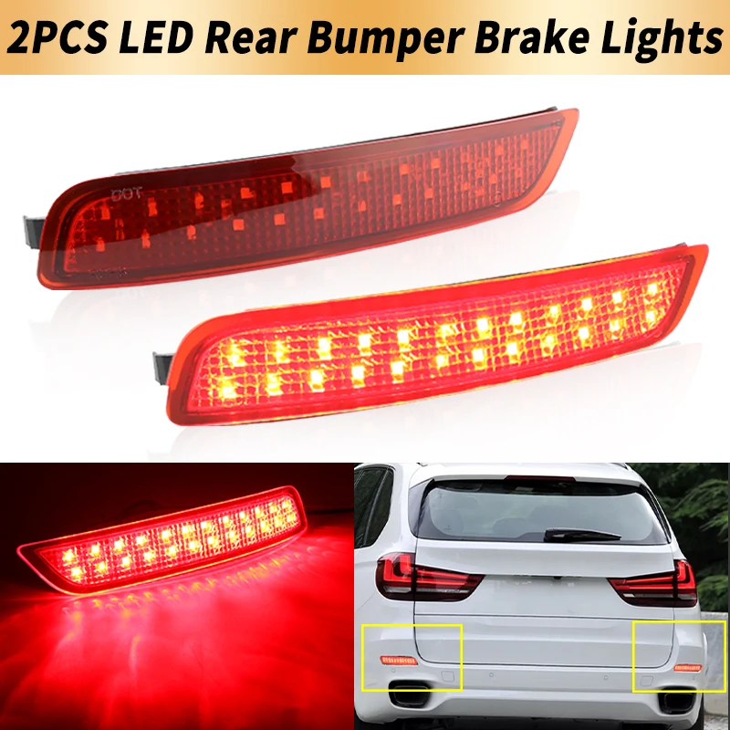 2PCS LED Rear Bumper Brake Lights Canbus For 2014-2018 BMW X5 F15 w/ M Aerodynamics Package Models Only Tail Stop Warning Lamps