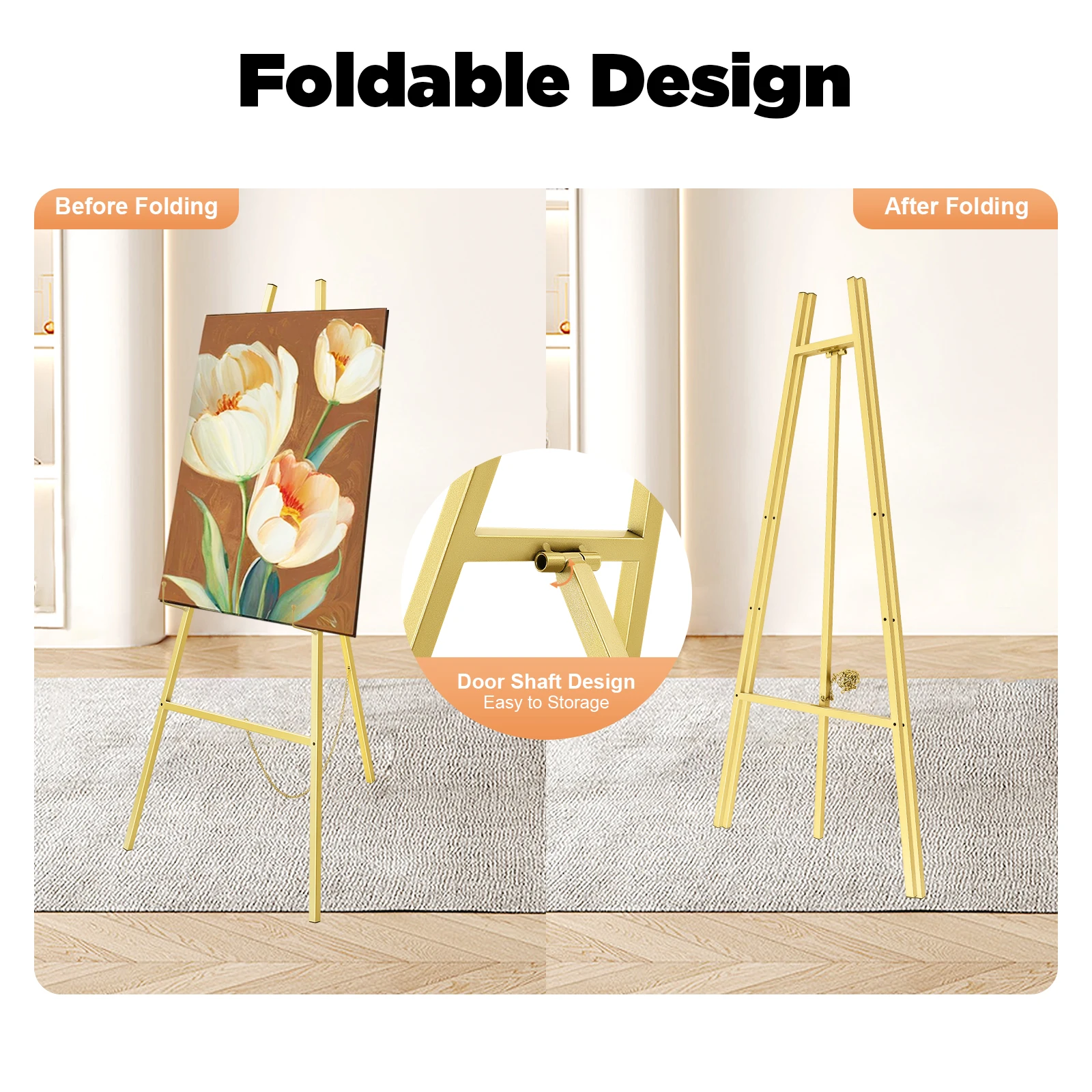 

Easel Stands Steel Pipe Foldable Floor Stand Adjustable Display Angle Anti-slip Feet for Display Decorative