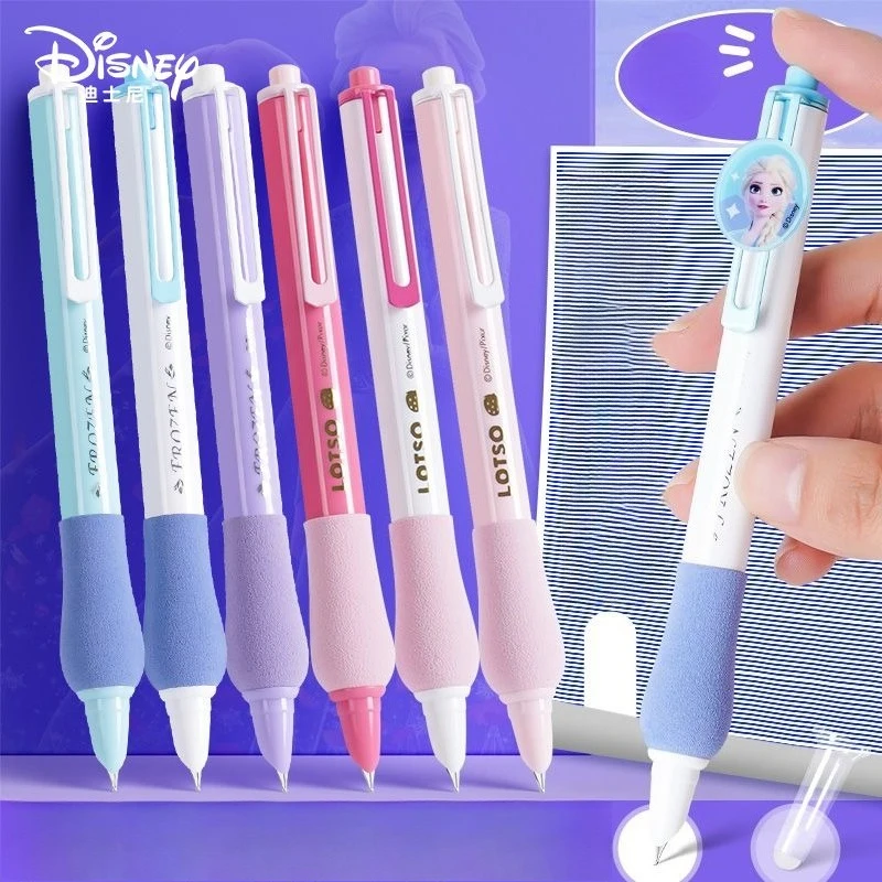 New Disney Frozen Elsa Pen Creative High-value Anime Cartoon Patch Printing Smooth Quick-drying Student's Unerasable Ink Sac Pen