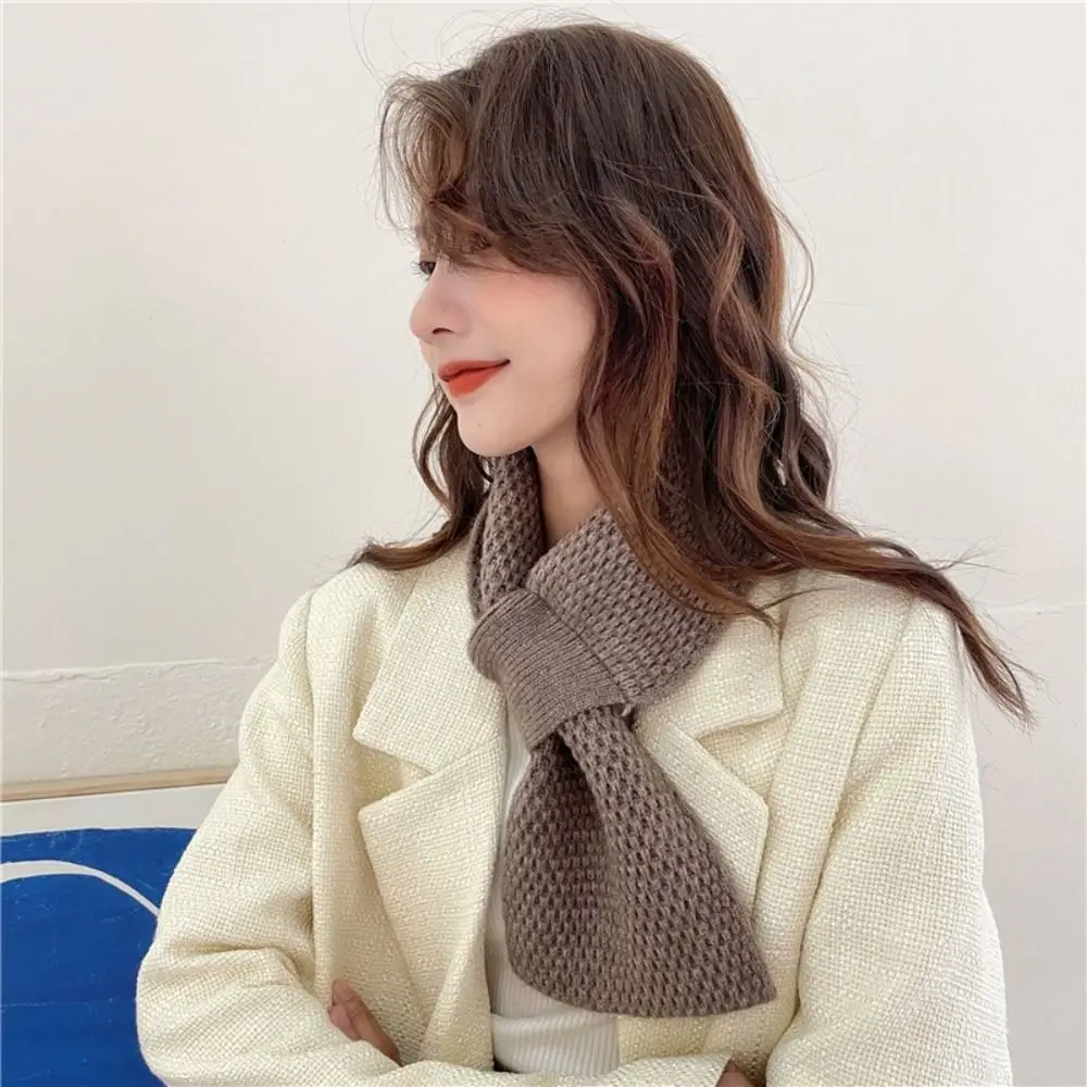 Neck Guard Shawl Solid Color Cross Scarf Knitted Thick Neck Scarf Fake Collar Girls