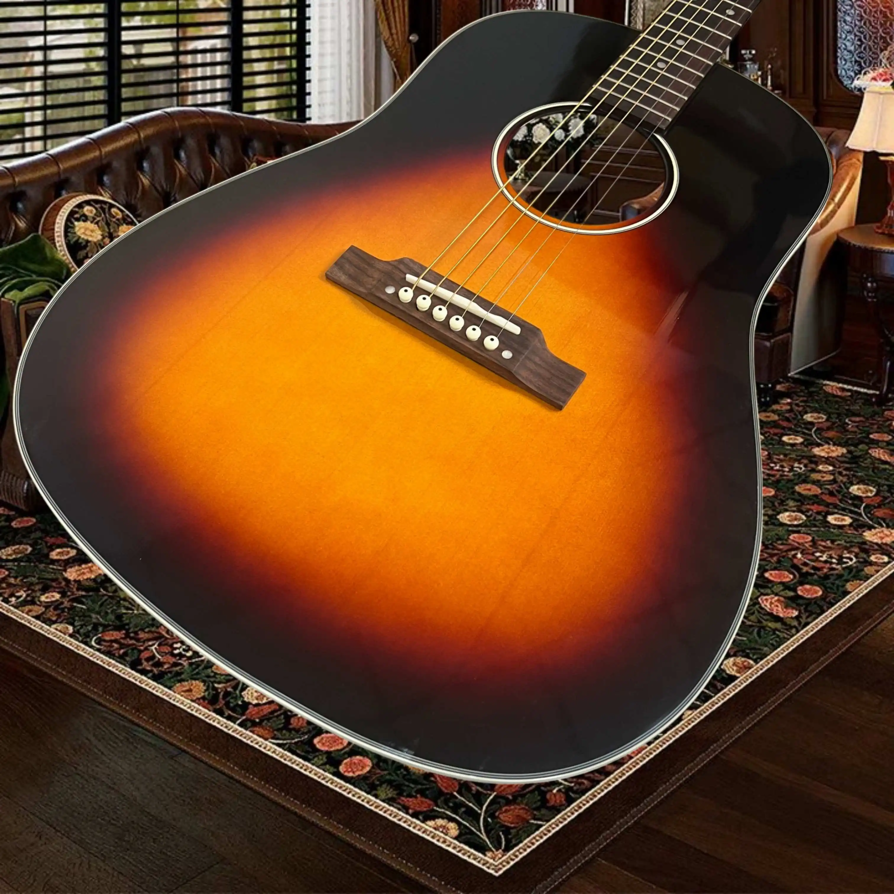Vintage Sunburst J45 Acoustic Guitar Rounded Slope Shoulder Body Spruce Top Mahogany Back Sides Classic  Perfect Country Music