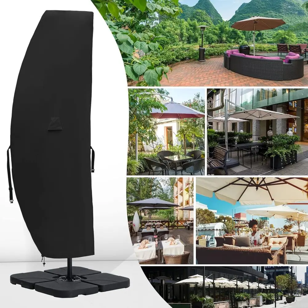 

7.5-15ft Waterproof Outdoor Patio Umbrella Cover with Zipper, UV Protection, Black