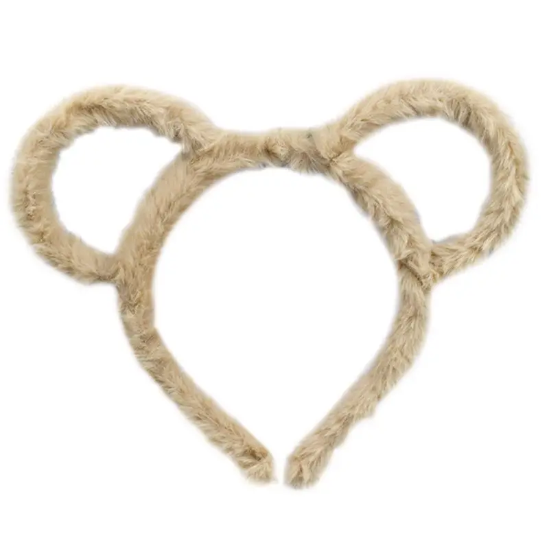 Korean Women Winter Thick Plush Headband Cute Round Mouse Bear Ears Hair Hoop Candy Color Makeup Metal Bandana Birthday Party