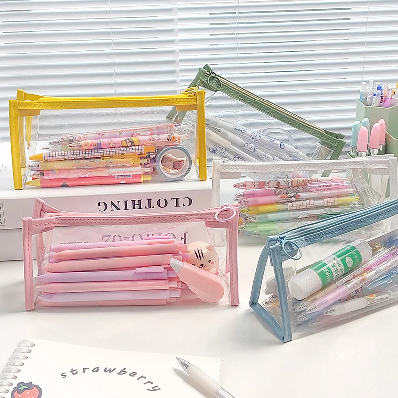 Student Transparent Pencil Box Colorful Transparent Storage Bag Children Girl Gift Office School Supplies Cute Pencil Box