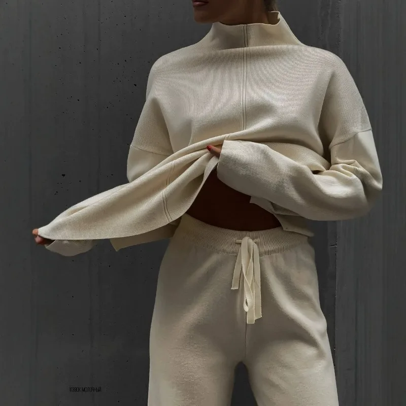 Autumn Winter Long-sleeved Loose Casual Trousers Sweater Set Women's Split-ended Set Exquisite Simple Trend Fashion Temperament