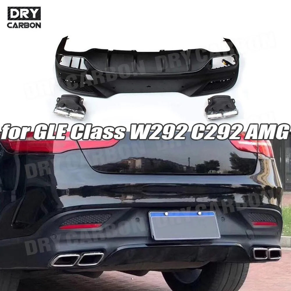 PP Rear Lip Bumper Diffuser With Exhaust Tips For Benz GLE Class W292 C292 GLE63 AMG Coupe 2016 2017 2018 Bumper Guard Trims