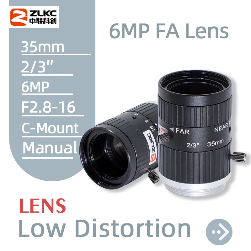 

ZLKC 35mm Lens C Mount 2/3 Inch F2.8 Camera Lens 6MP Manual Iris Low Distortion Fixed Focus FA CCTV Parts Surveillance Cameras