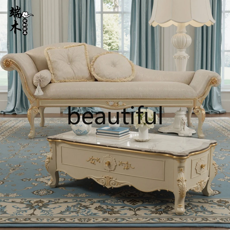 

light luxury solid wood carving flower concubine chair European living room balcony velvet concubine chair lazy beauty couch