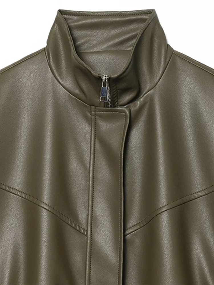 Giacca da donna in PU con colletto alla coreana Giacche casual in ecopelle con cerniera a maniche lunghe allentate 2026 Spring Street Lady Novità in capispalla