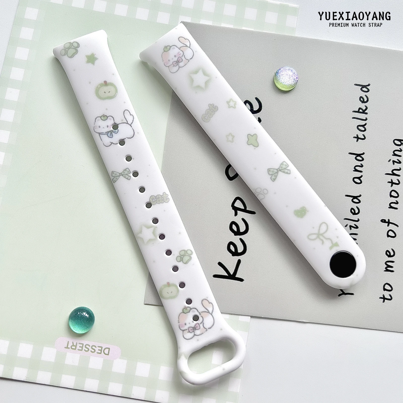 

Cute Fruit Cat Print Watch Band for Xiaomi Mi Band 10/9/8, Cartoon Soft Silicone Strap Replacement Bracelet for Miband 10 9 8