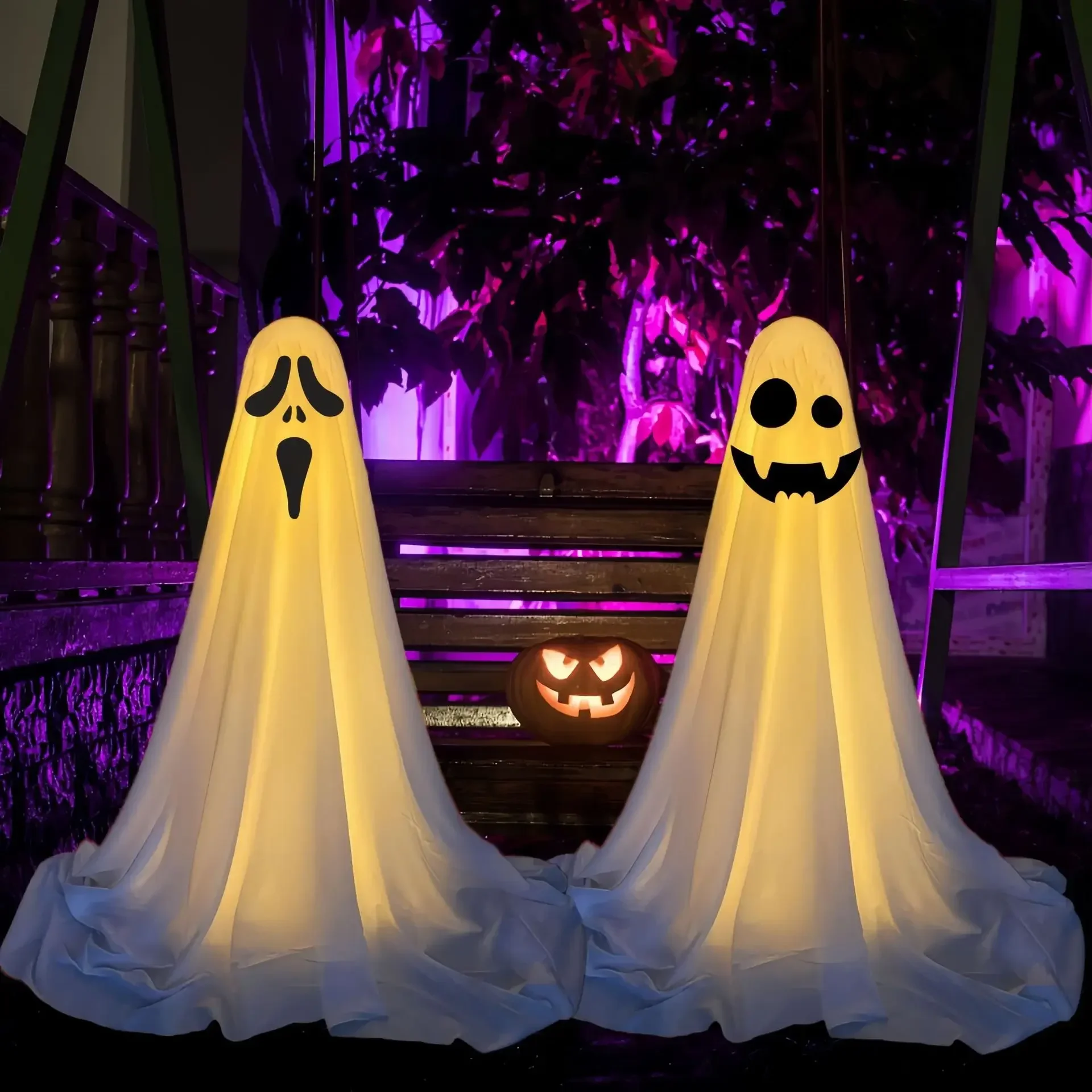 

Halloween decorations LED glowing ghosts, front porch patio horrors, outdoor party props