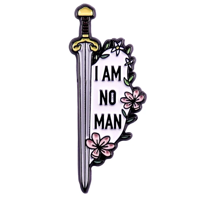 C5387 I Am No Man Enamel Pin Flower and Sword Lapel Pin For Backpack Fantasy Movie Quotes Badge Decoration Gift