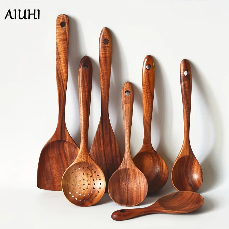 

7 Pieces/Set Of Natural Teak Tableware - A Must-Have For High-End Kitchen Cooking