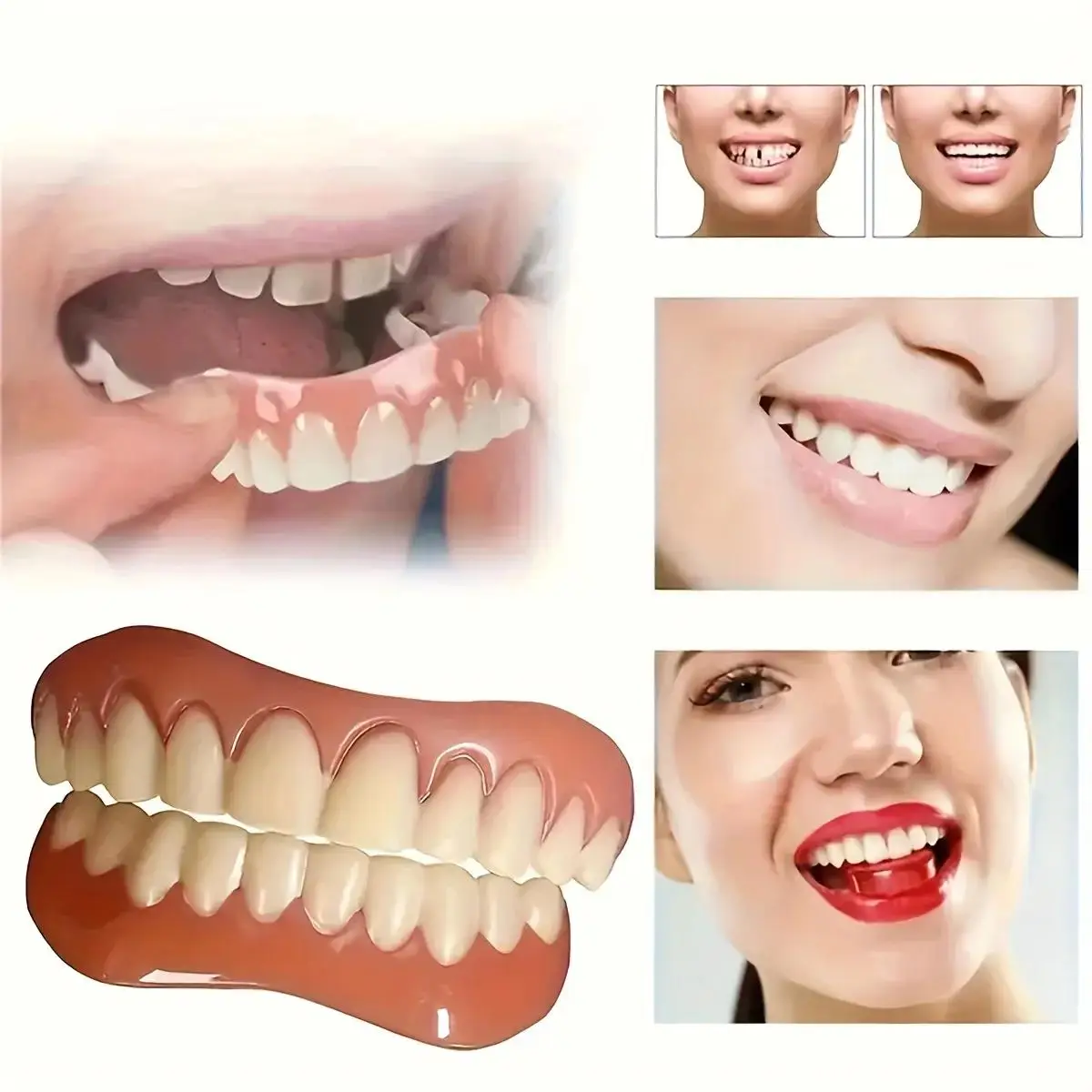 

New E-4Sets Holiday Gift Fake Teeth, 4Upper+4Lower Unisex Teeth Whitening Gap Concealer J