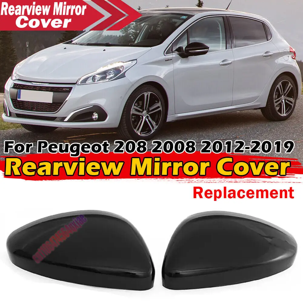 For Peugeot 208 2008 2012-2018 ABS Car Rearview Side Mirror Cover Wing Cap Exterior Door Housing Trim Replacement